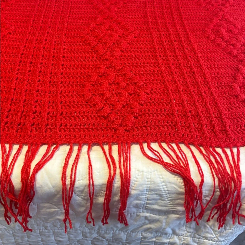 Hand Crocheted Popcorn Stitch Design Orange Afghan